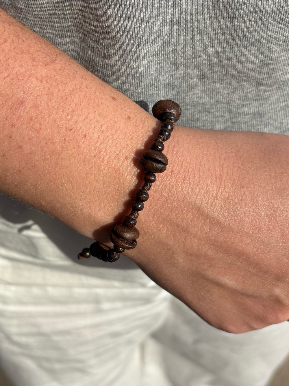 Handmade Real Coffee Bean Bracelet from Costa Rica -  Tie Closure Bead